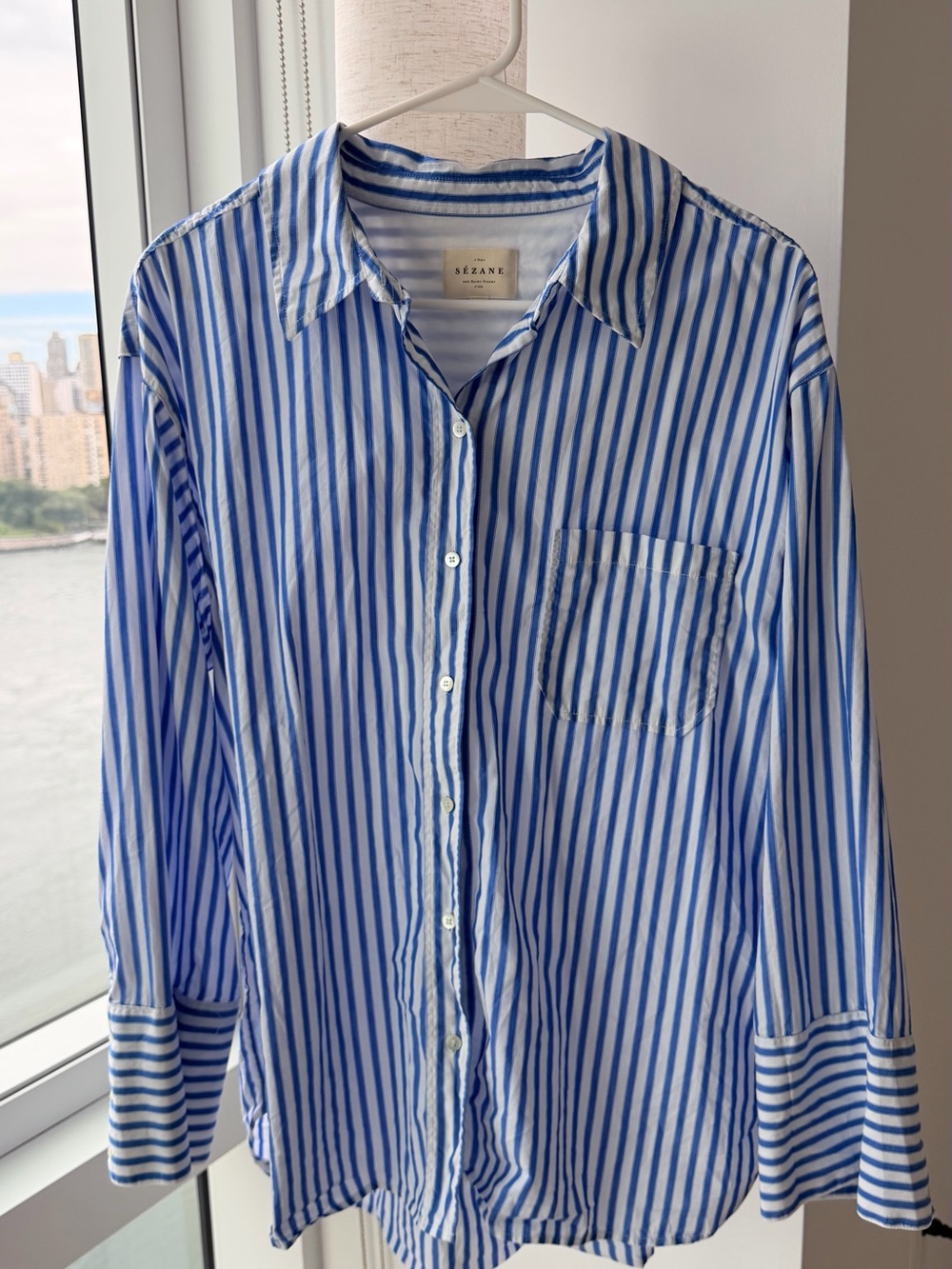 Sezane Blue & White Striped Button Down Shirt